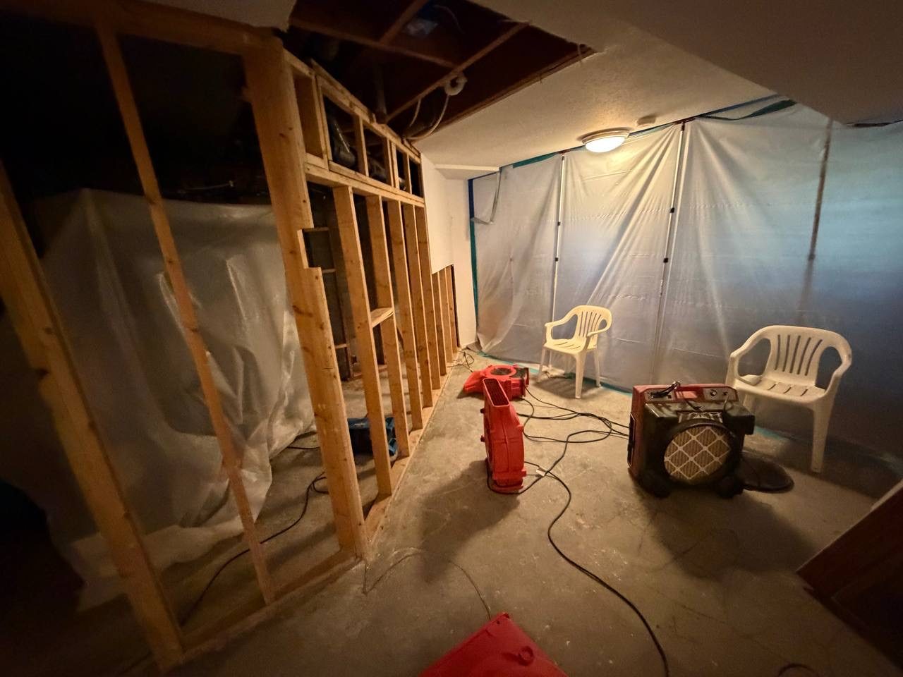 Basement demolition and drying with air scrubbers